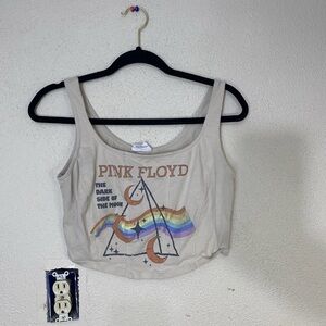Pink Floyd The Dark Side Of The Moon Womens Graphic Crop Top Tank Beige Size M